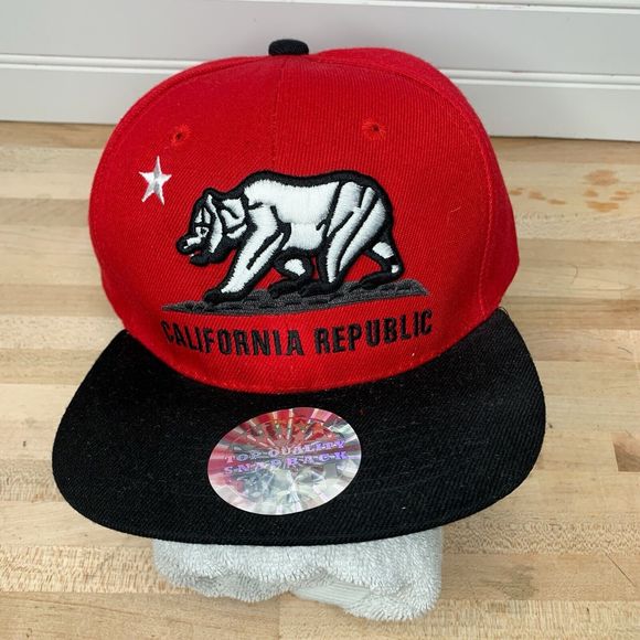California Republic Bear Logo CALI Snapback Adjustable Baseball Cap Hat Red - Picture 1 of 10